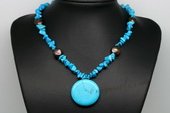 Tqn059 Beautiful Nuggets Turquoise Necklace with Round Pendant