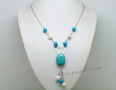 Tqn060  Designer Turquoise beads Y Style necklace with metal chain