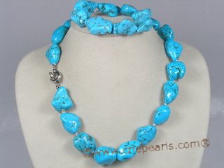tqset004 blue irregular shape turquoise necklace and bracelet set