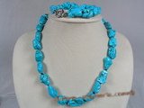 tqset007 blue 14*17mm nugget turquoise necklace and bracelet set