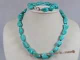 tqset009 green 14*17mm nugget turquoise necklace and bracelet set