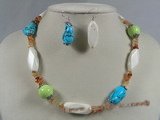 tqset011 multi-color turquoise with red agate beads neckalce&earrings set