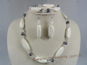 tqset012 irregular turquoise and black pearl neckalce jewelry set