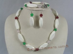 tqset014 white irregular turquoise and multi-color jade neckalce jewelry set