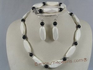 tqset015 white irregular turquoise and black agate neckalce earrings set