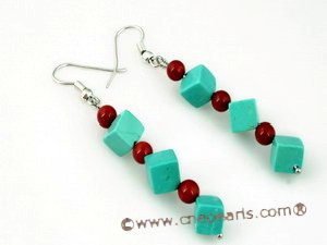 tqset019 Wholesale Square green turquoise and red coral triple strand necklace