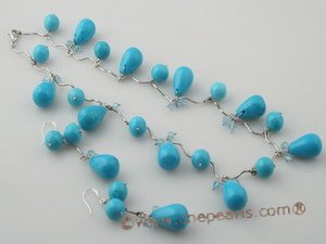 tqset021 Handcrafted Oval drop turquoise and faceted crystal Necklace &earring set