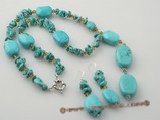 tqset022 Elegant Oval Turquoise and faceted crystal Y style Necklace &earring set