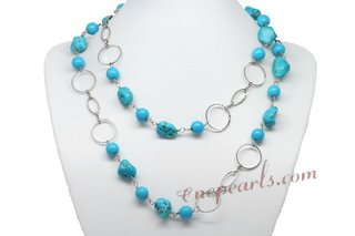 Tqset024 Handcrafted Necklace &earring set  with round turquoise and baroque turquoise