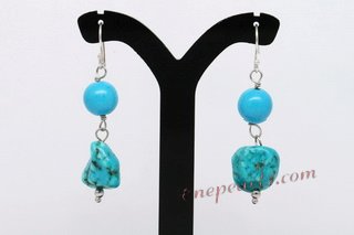 Tqset024 Handcrafted Necklace &earring set  with round turquoise and baroque turquoise