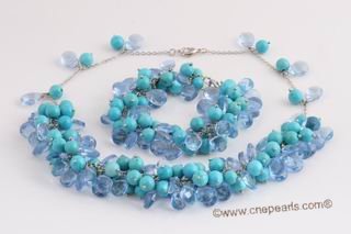 tqset025 Handcrafted Necklace &bracelet set with round turquoise and tear drop crystal