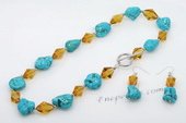 Tqset026 Inspiration Style Turquoise Bead and Crystal Princess Necklace