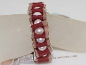 wbr003 Handcrafted Freshwater  pearl bridal bracelet with ribbon bowknot