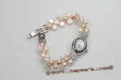 Wbr109 Handcraft White and Pink Bread Pearl Watch Bracelet