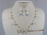 wn007 Stylish Baroque salt water pearl with Austria crystal wedding necklace set