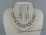 wn010 Baroque salt water pearl with sterling hoop layer weddling necklace earrings
