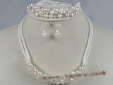wn011 White potato pearl and crystal Bridal jewelry set