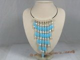 wn013 elegant cultured pearl and crystale wedding choker neckalce