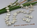 wn019  white biwa pearl combine with coin pearl bridal necklace earrings set