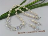 wn022 Bridal white Pearls & faceted Crystals Necklace earrings Set