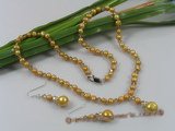 wn025 champagne seed pearl & Austria crystal wedding necklace earrings Set