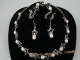wn026 Elegant silver star pattern bridesmaids necklace set with culutred pearl