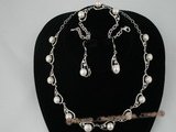 wn027 Elegant silver bread pearl valentine's jewelry set in tear-drop pattern