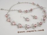 wn028 Silver peach pattern with purple bread pearl necklace jewelry set