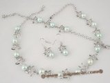 wn035 Star pattern CZ valentine's necklace set with blue bread pearl