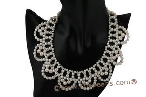 Wn043 Hand kniteed white freshwater pearl bridal costume necklace