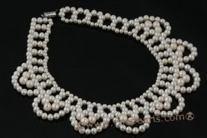 Wn043 Hand kniteed white freshwater pearl bridal costume necklace