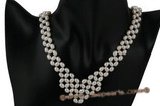 Wn044 Hand knotted white freshwater rice pearl bridesmaid costume necklace
