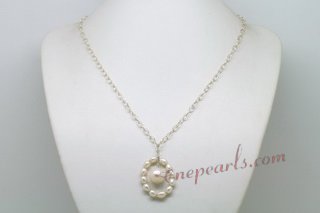 Wn051 Fancy sterling silver chain Necklace with Center pearl Loop & Teardrop