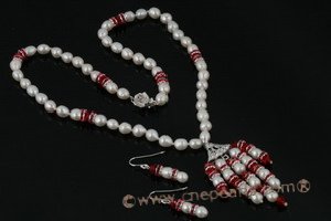 Wn054 Enchanting freshwater rice pearl& crystal Princess necklace for bridesmaid