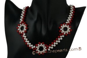 Wn057 Fancy Hand kniteed freshwater pearll&red coral bridesmaid jewerly set