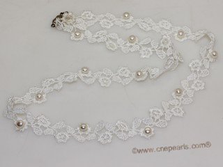 wn076  Handmade Lace Wedding Chocker Necklace with Freshwater Pearl