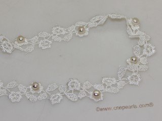 wn076  Handmade Lace Wedding Chocker Necklace with Freshwater Pearl