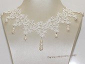 wn077  Handmade Lace Wedding Chocker Necklace with Freshwater Pearl