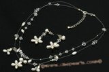 Wnset010 Simple Pearl & Crystal Cluster Illusion jewelry Set