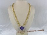 ZN004 Handmade yellow oval zircon necklace with purple layers flower pendant