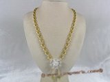 ZN005 Handmade yellow oval zircon necklace with white layers flower pendant