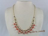 ZN008 Hand-wired red tear-drop zircon necklace with garnet beads