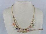ZN009 Hand-wired multi-color tear-drop zircon necklace with garnet beads