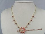 ZN028 Hand-wired wine-red layer flower zircon& glass beads necklace