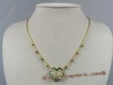 ZN029 handcraft green layer flower zircon& glass beads necklace