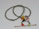 ZN035 Black cubic crystals necklace with multi-color zircon flower pendant