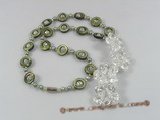 ZN049 Cultured seed pearl& shell necklace with white layer flower zircon pendant