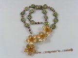 ZN050 Cultured seed pearl zircon necklace with layer flower pendant