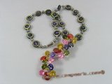 ZN051 Cultured seed pearl& multicolor zircon layer flower pendant necklace
