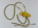ZN053 Olive potato seed pearl& yellow layer flower zircon necklace